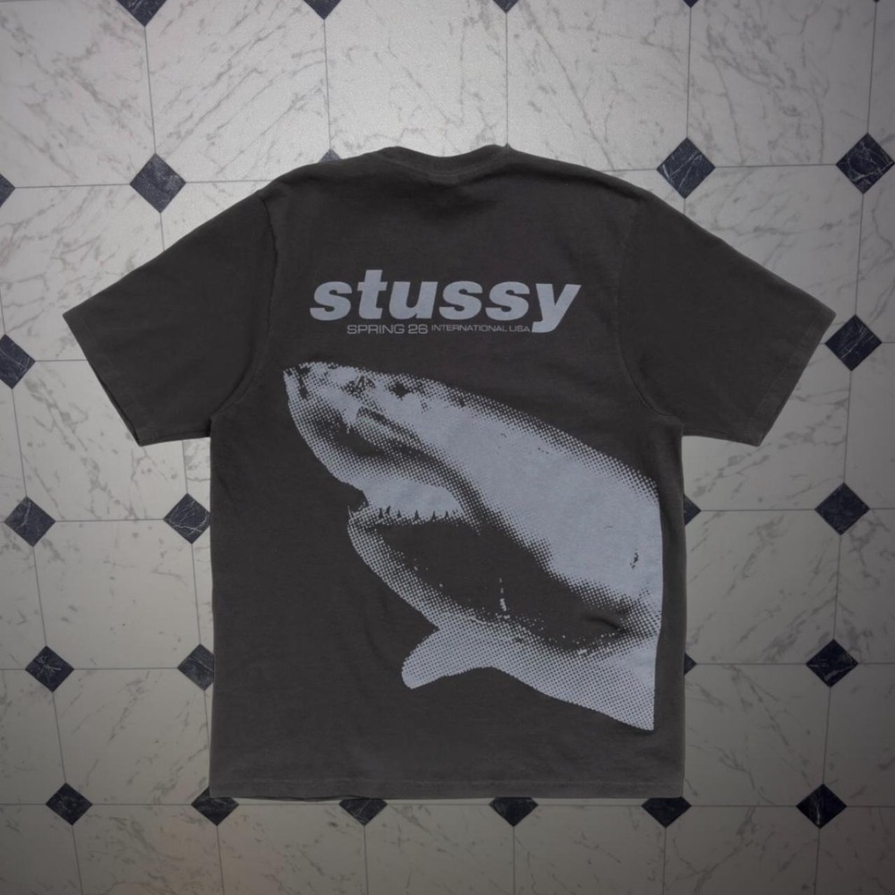 Stussy Shark Halftone Black Pigment Dyed Tee Size XL